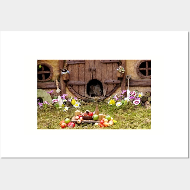 George the mouse in a log pile house - summer fruits for dinner Wall Art by Simon-dell